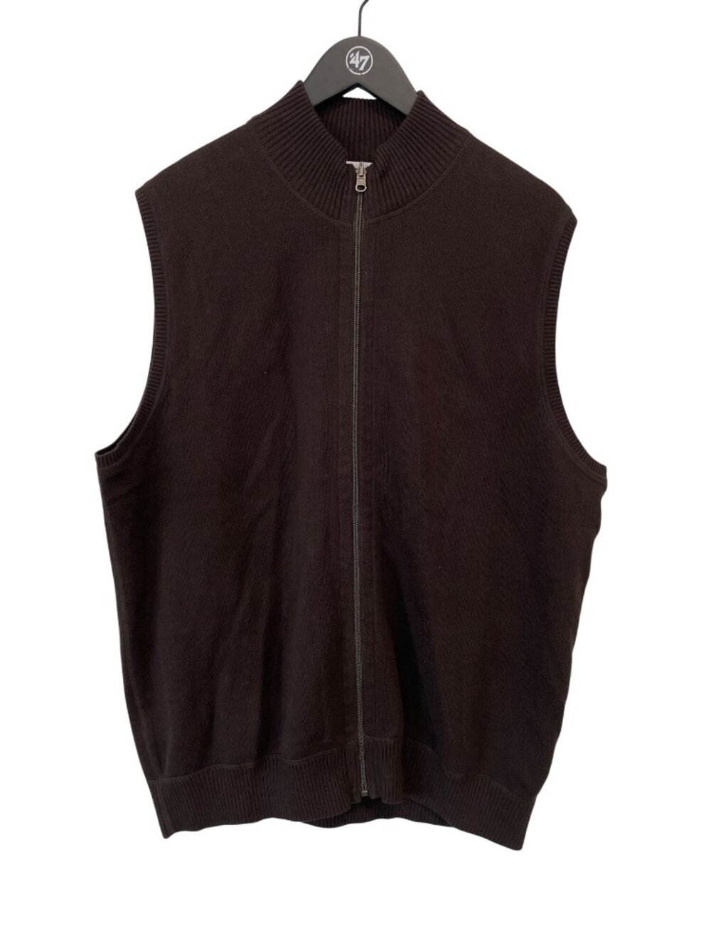 Alex Cannon Sweater Vest XL Zip Up Sleeveless High Neck Herringbone Brown Cozy
